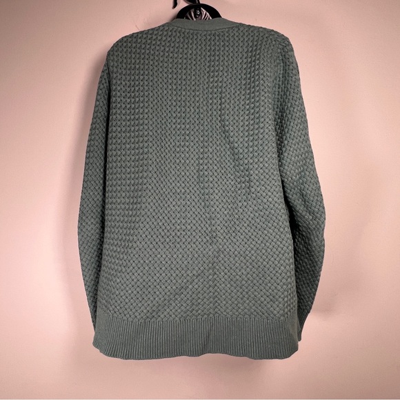 LL Bean Sweater Womens L Basket Weave Cardigan Button Front Blue Fisherman Prep - Picture 5 of 9
